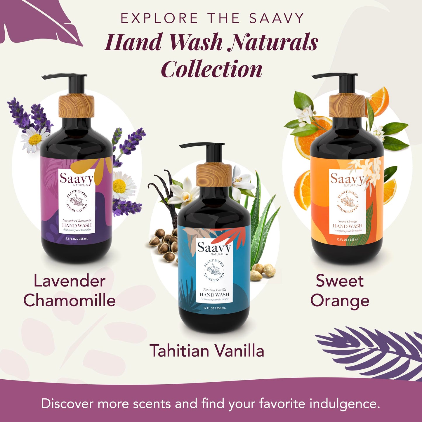 Saavy Naturals Hand Wash – Plant-Based Aloe Vera & Shea Butter, Lavender Chamomile, 12 fl oz (2-pack)