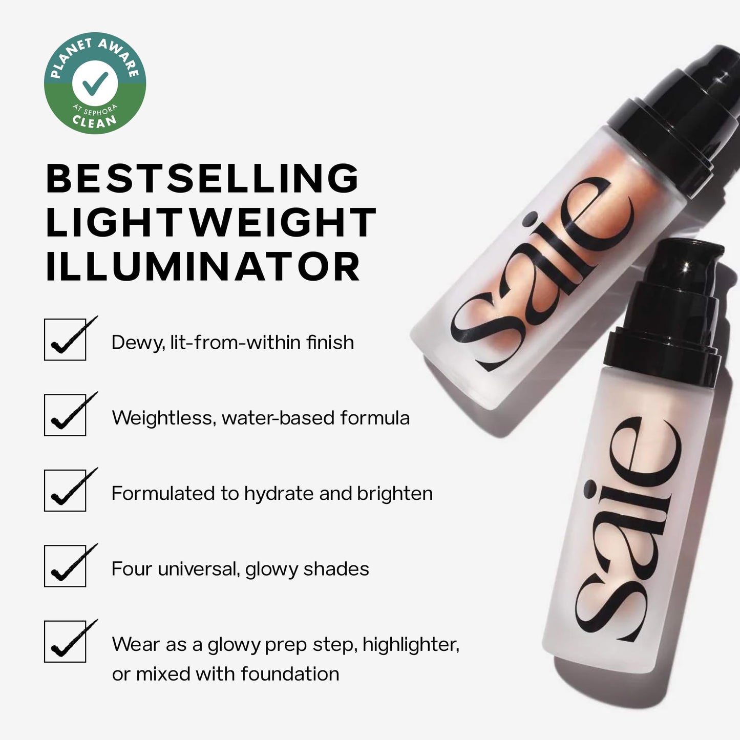 Saie Mini Glowy Super Gel – Hydrating Primer & Illuminating Serum, Warmglow (0.5 oz)