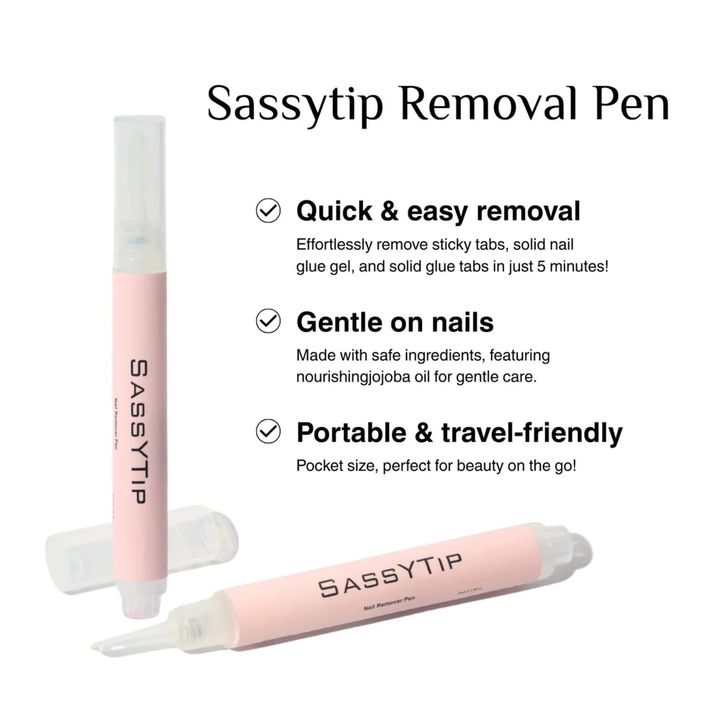 SASSYTIP Nail Glue Remover Pen – Acetone-Free, 30-Second Quick Removal (2 PCS)