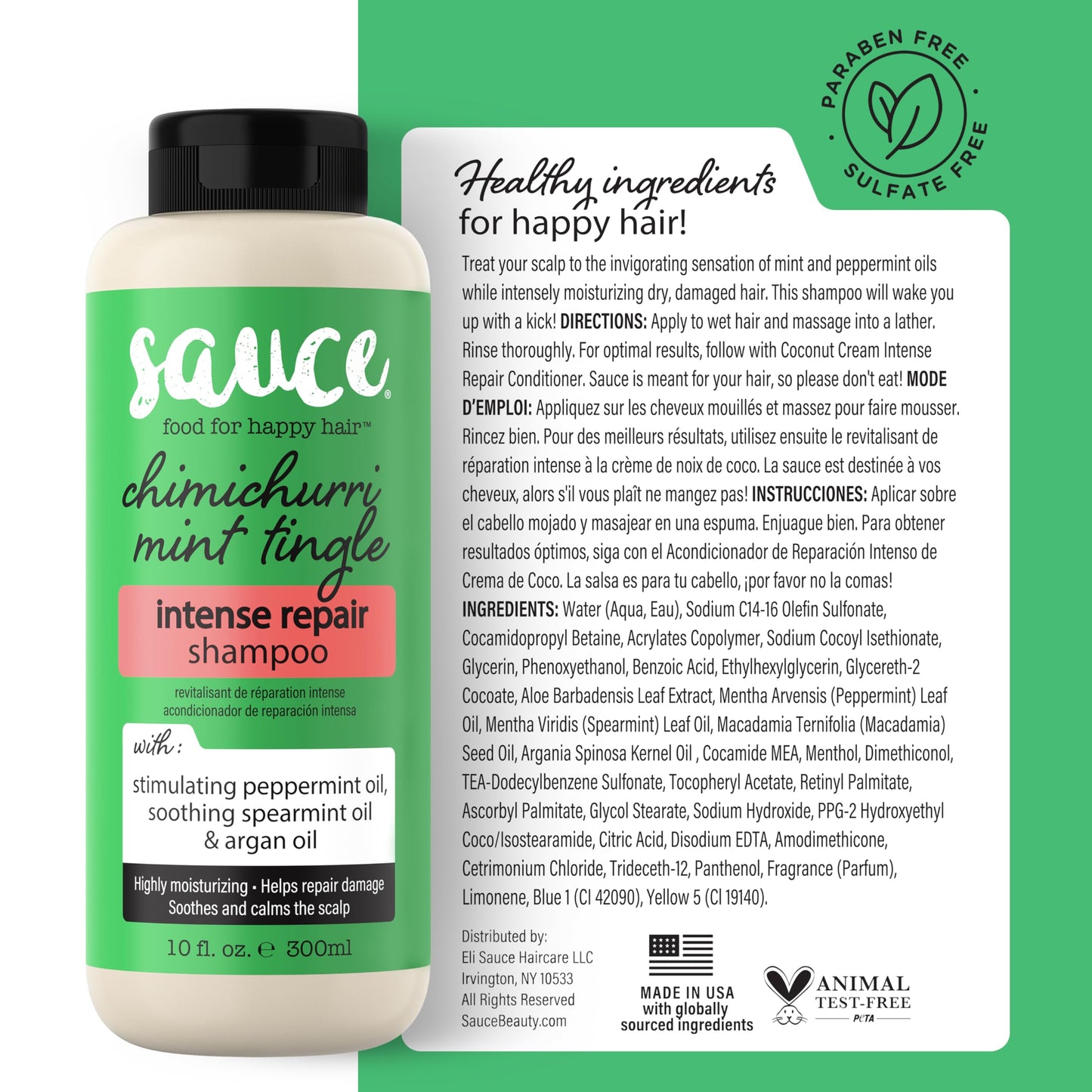 SAUCE Beauty Intense Repair Shampoo – Chimichurri Mint Tingle, Argan Oil, Paraben & Sulfate Free (10 fl oz)