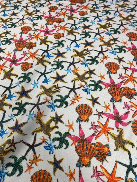 Starfish & Seashell Sequin Fabric by the Metre