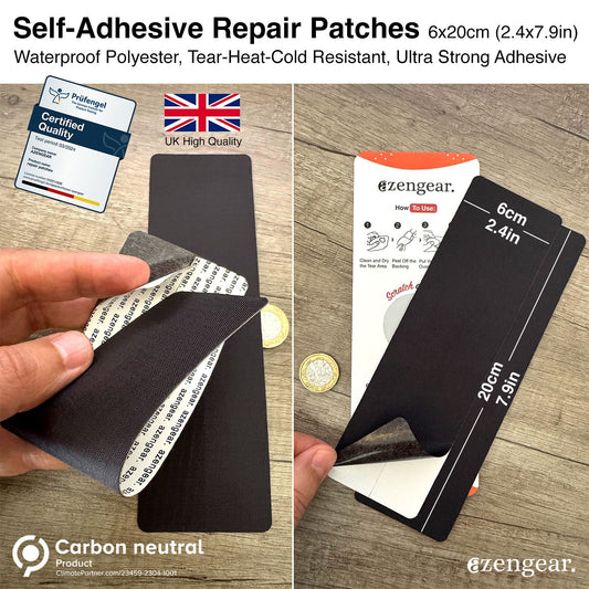 Stick-On Repair Patches (2 Pack) - Self-Adhesive, Waterproof, Tear-Cold-Heat-Resistant Polyester to Fix Rips in Tents, Jackets, Shoes, Upholstery