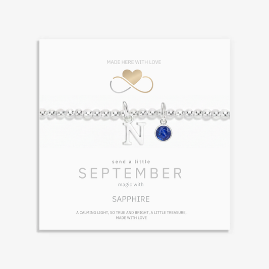 Initial & September Birthstone Bracelet | Personalised Stretch Bead Bracelet
