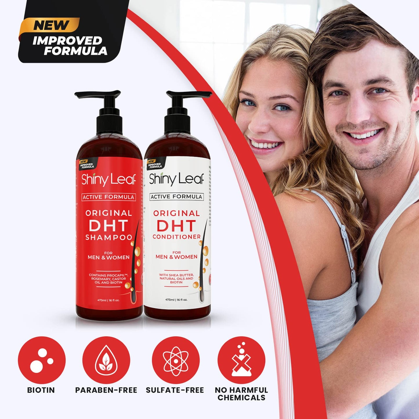 Shiny Leaf DHT Blocker Shampoo & Conditioner for Hair Loss – Biotin, Rosemary Leaf Oil, Asparagus Extracts