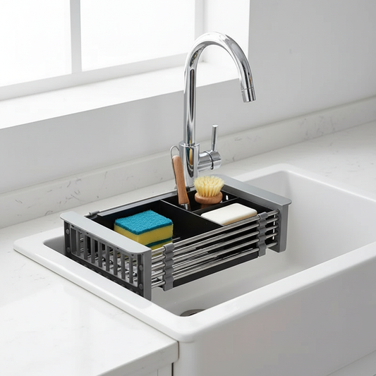 Expandable Stainless Steel Sink Drain Basket Space Saving Kitchen Organizer