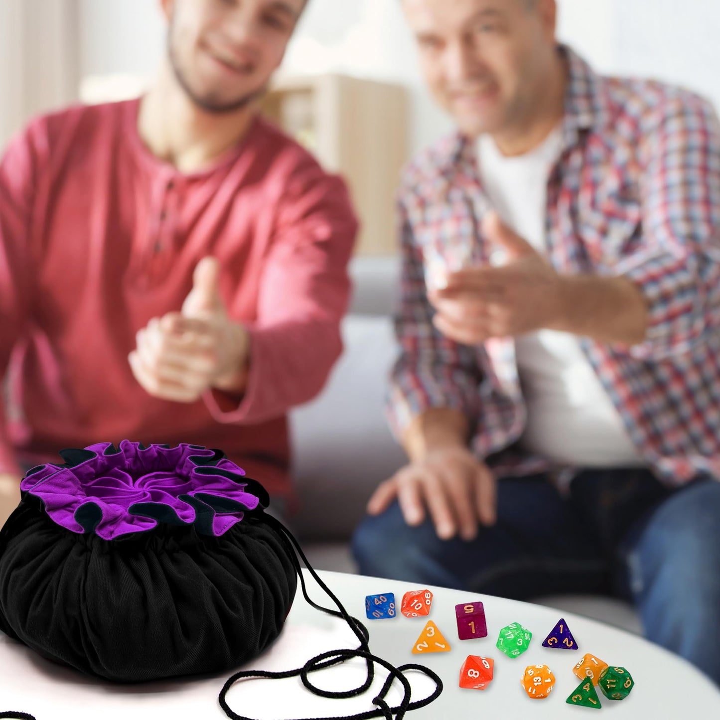 SIQUK Large Dice Bag with Pockets - Holds 300+ Dice, 9 Compartments, Drawstring, Black & Dark Violet