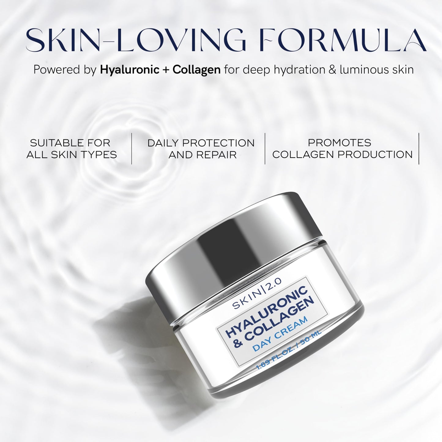 Skin 2.0 Hyaluronic Acid & Collagen Moisturizer – Deep Hydration, Firming & Anti-Aging Day Cream (Korean Clean Beauty) – 1.69 oz