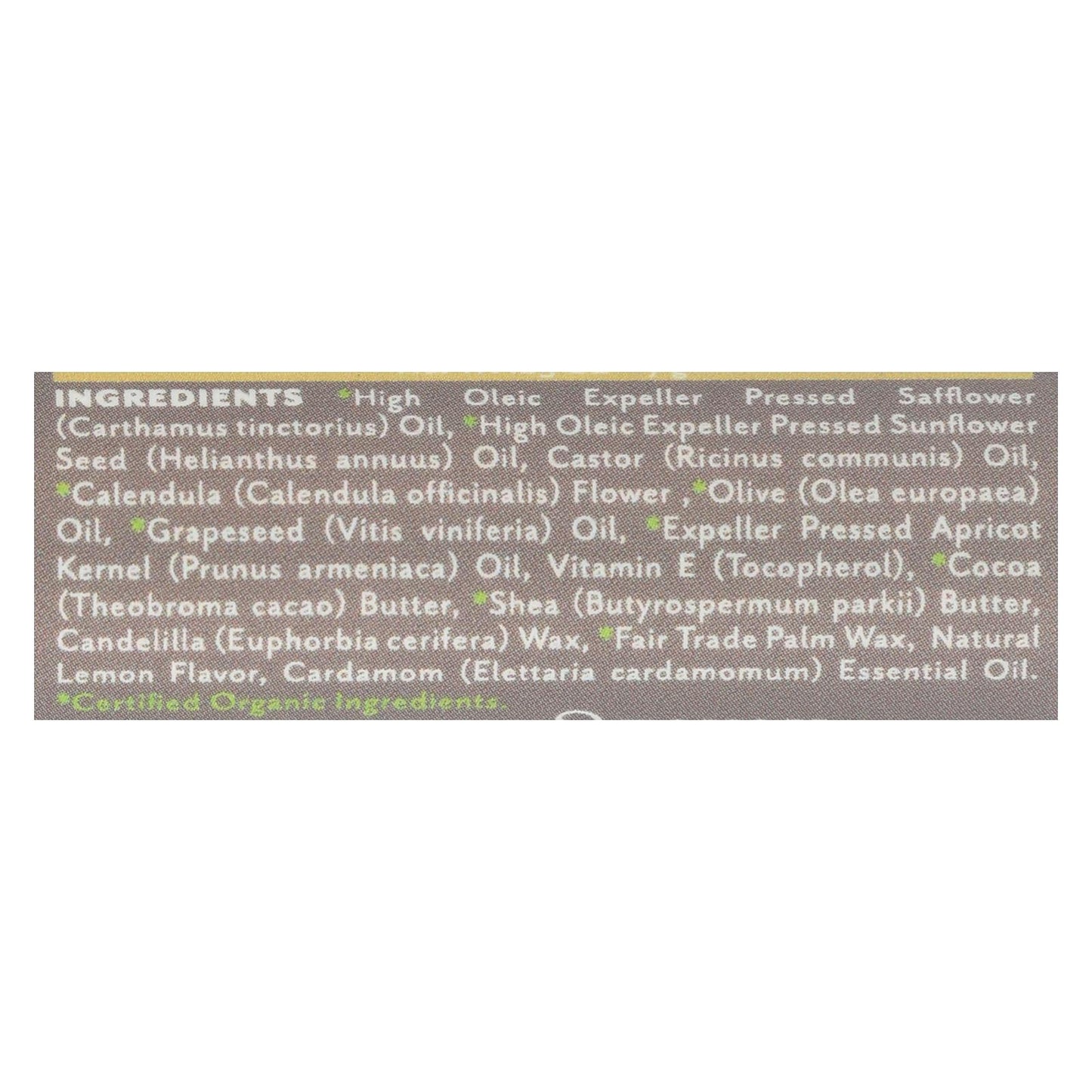 Soothing Touch Lemon Cardamom Vegan Lip Balm, 0.25 oz, 85% Organic, Case of 12