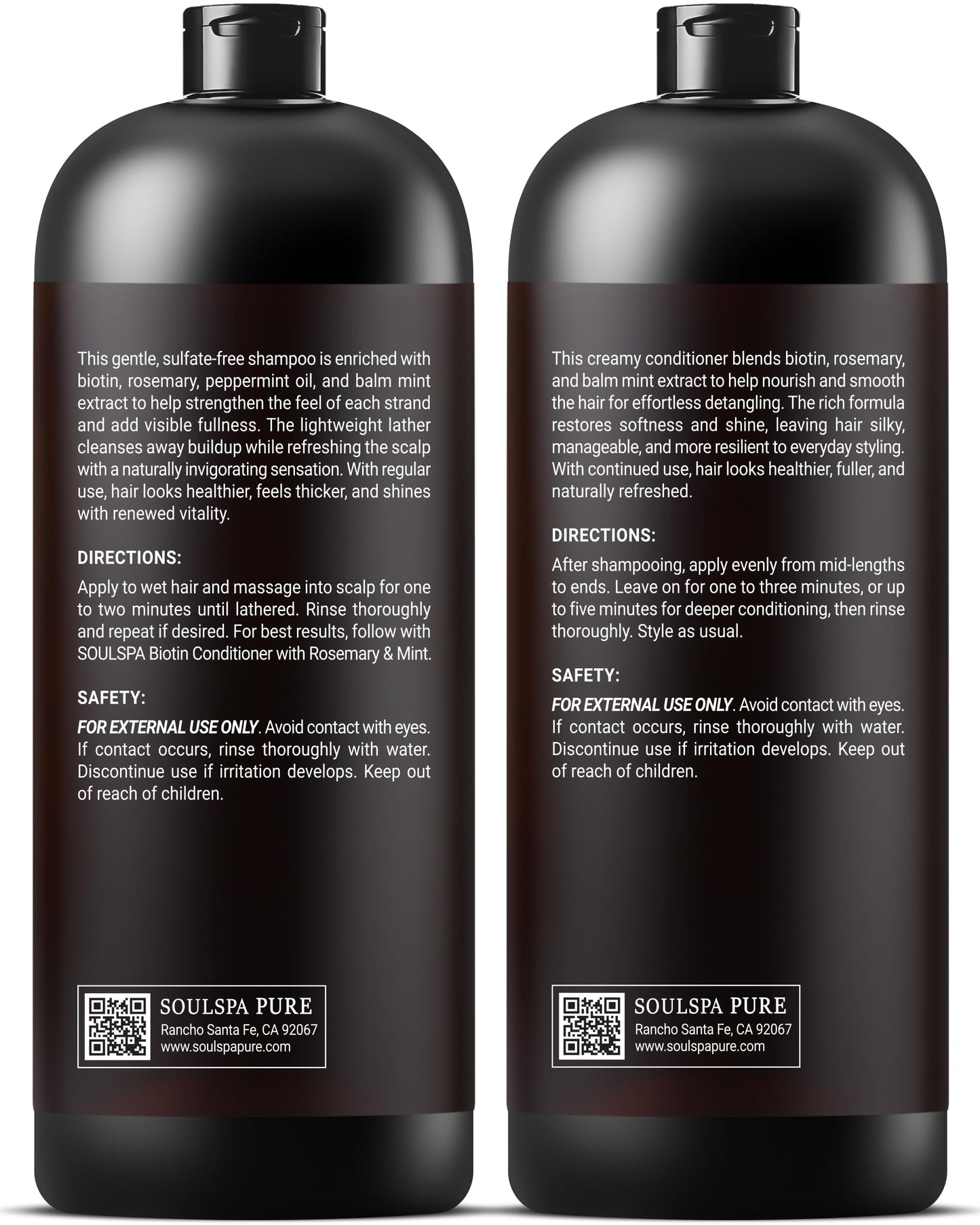 SOULSPA PURE Biotin Shampoo & Conditioner Set – 16 oz Each | Rosemary & Mint