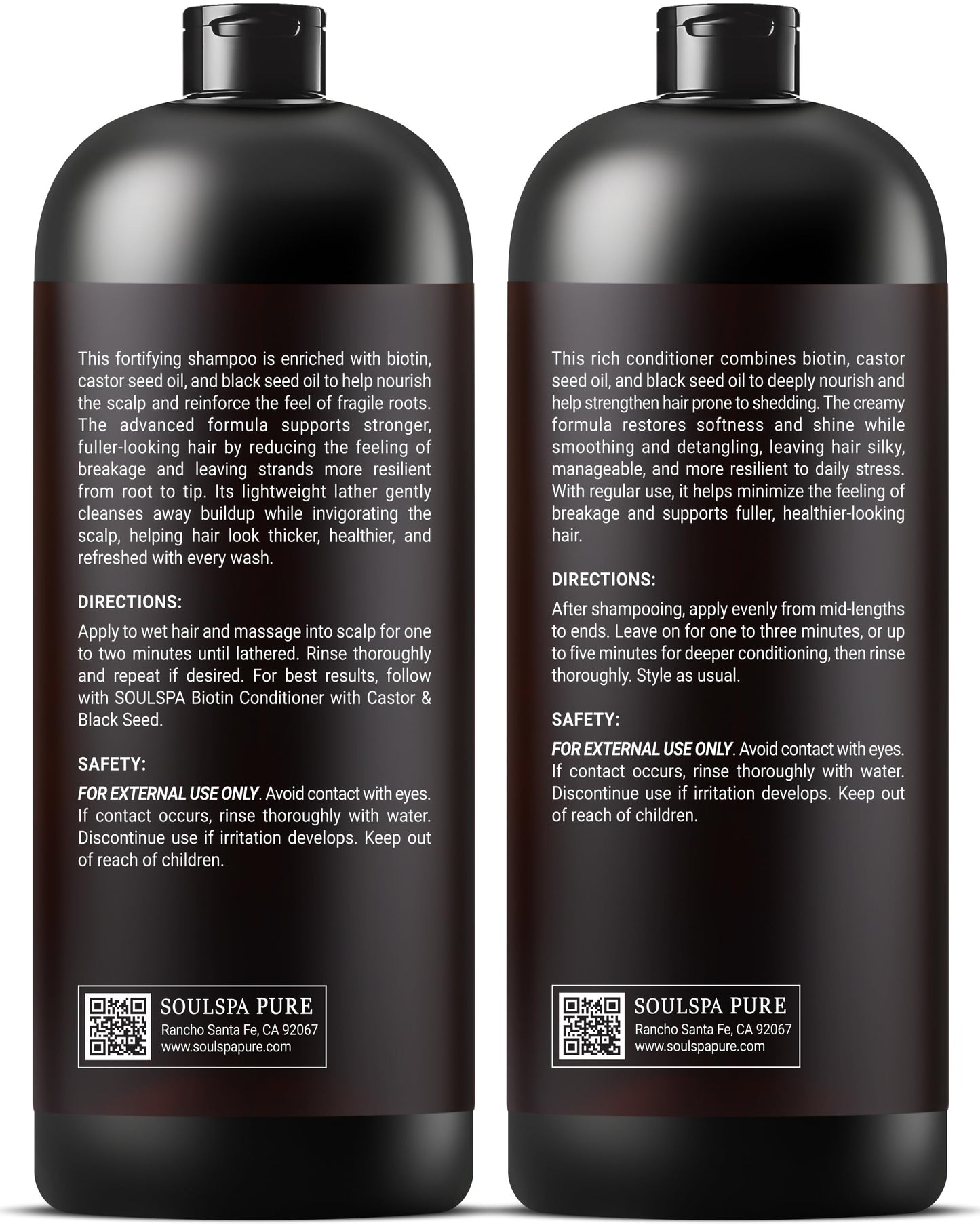 SOULSPA PURE Biotin Shampoo & Conditioner Set — Castor & Black Seed, Sulfate Free