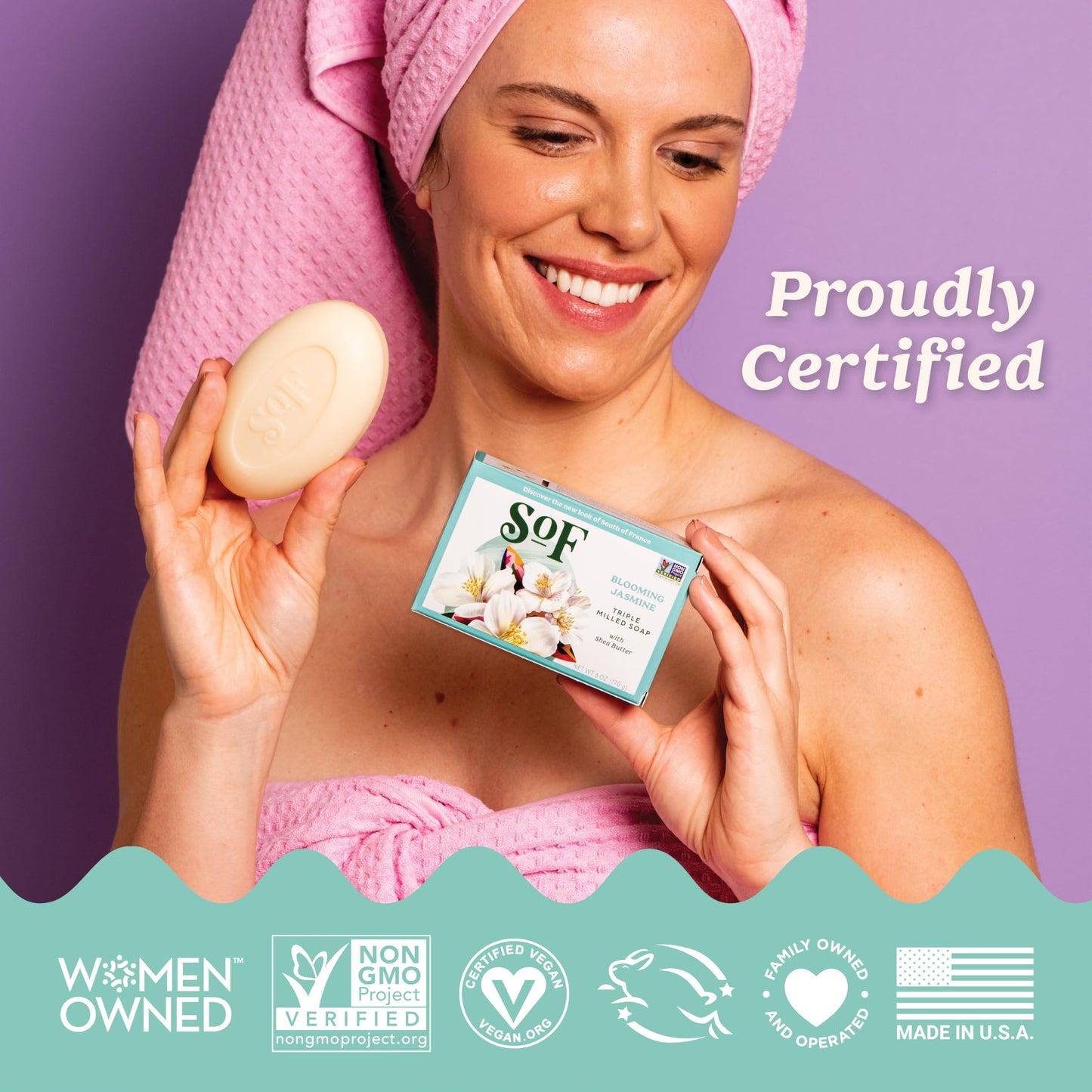 SoF Blooming Jasmine Triple Milled Bar Soap – Coconut Oil & Organic Shea Butter, Vegan & Non-GMO – 6 oz