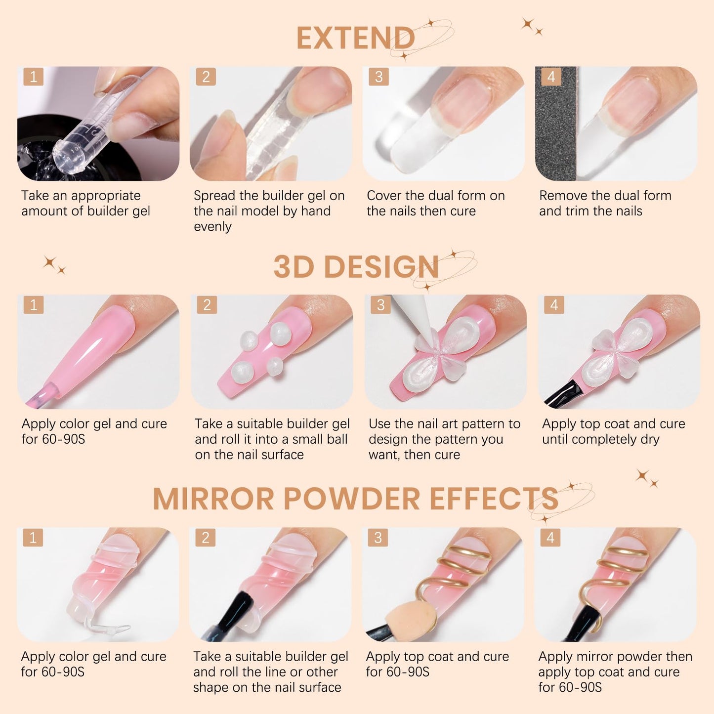 SUPWEE 3D Gel Nail Art Kit — Non-Stick Builder Gels for Extensions, Carving & DIY