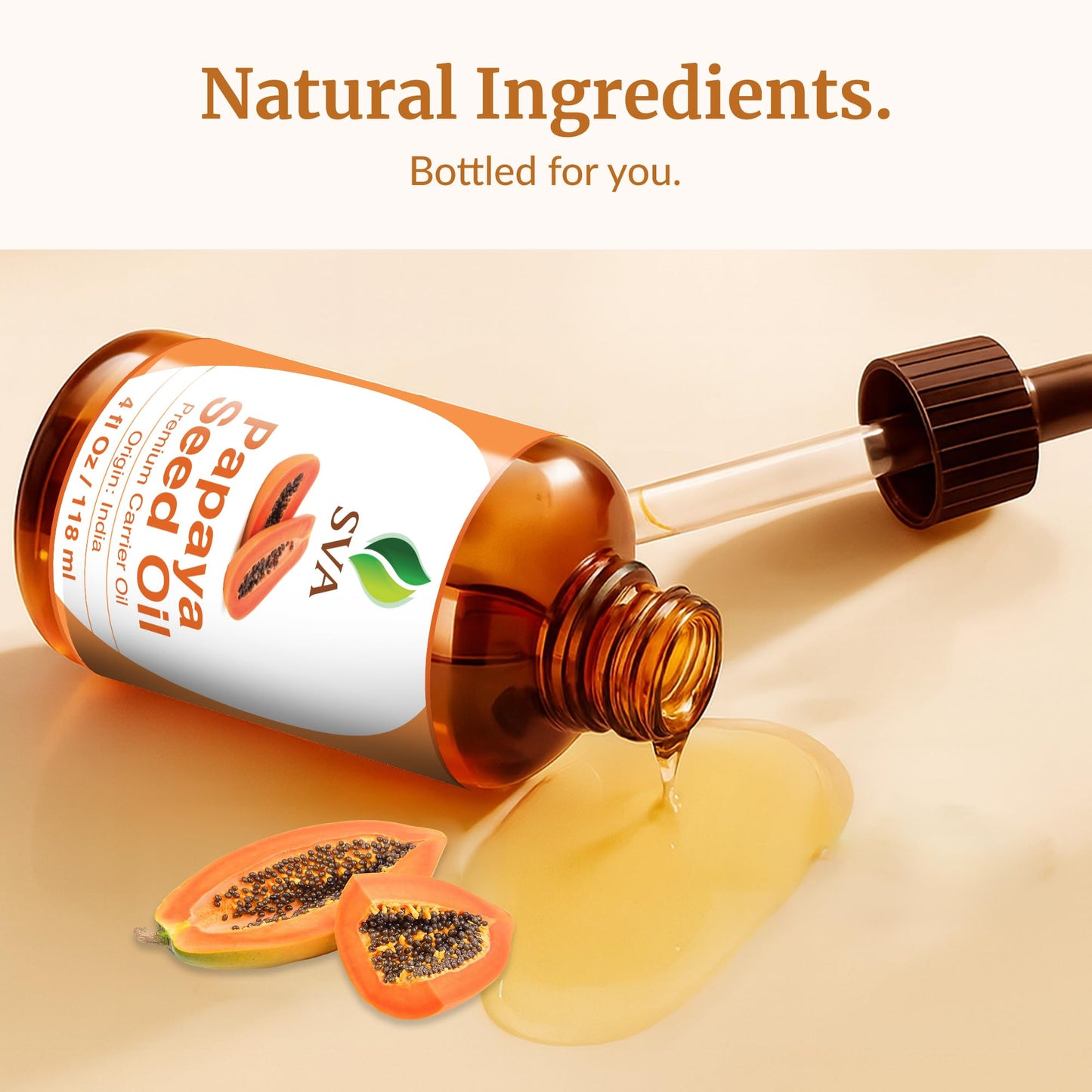 SVA Organics Papaya Seed Oil - 4oz Cold-Pressed Carrier Oil with Dropper for Face, Skin & Hair