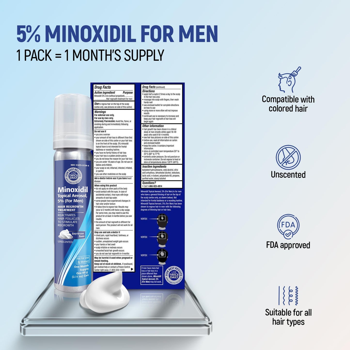 TARO Minoxidil Topical Aerosol Foam 5% for Men – Hair Regrowth Treatment, 2.11 oz (4 Pack)