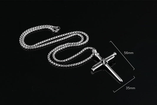 Titanium Steel Nail Cross Pendant Necklace