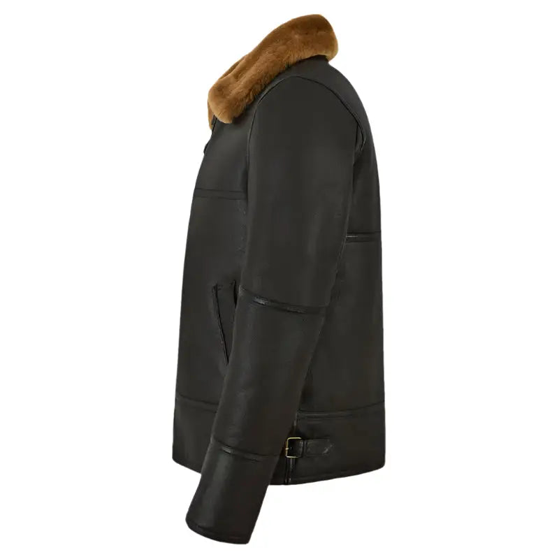Men's Traditional Black Shearling Jacket