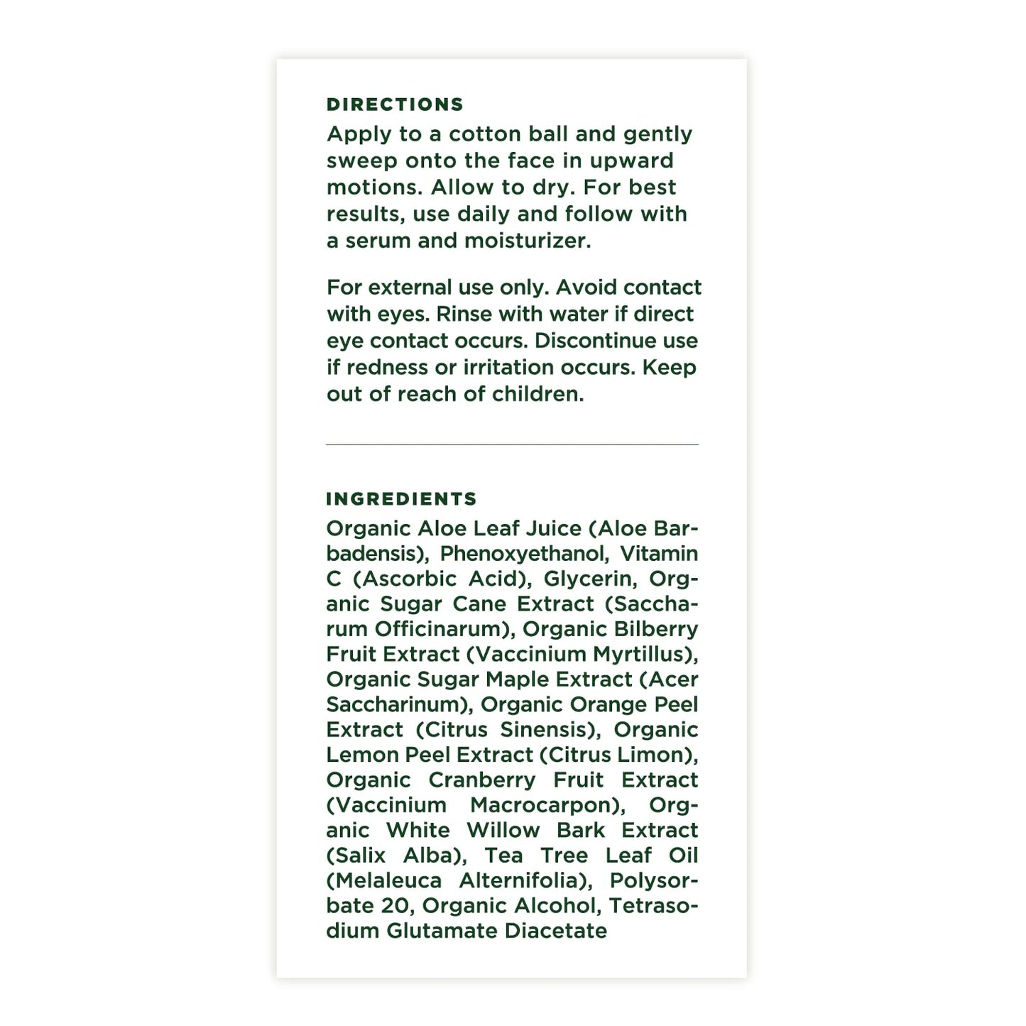 Tree of Life Beauty Vitamin C Brightening Toner — Gentle Deep Cleansing with Organic Aloe (4 oz)