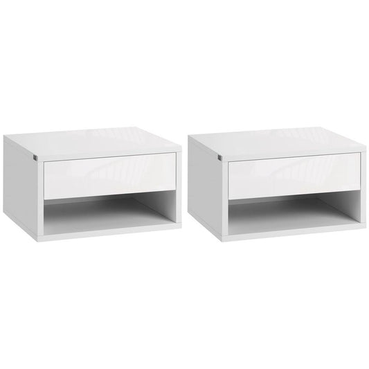 Premium HOMCOM Floating Bedside Tables - Double Storage, Wall Mounted, White