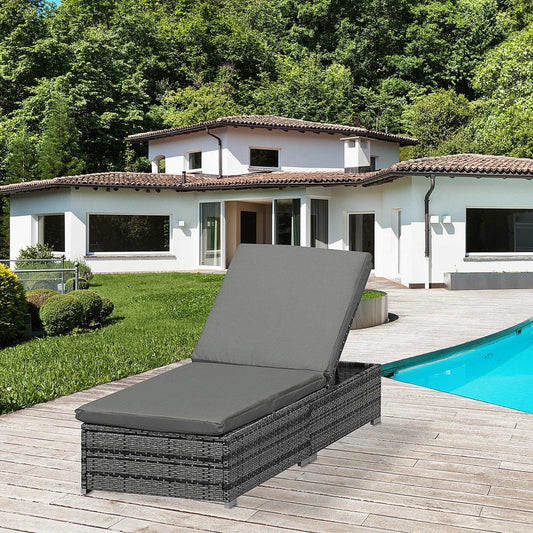 Outsunny Rattan Outdoor Reclining Sun Lounger - Durable, Adjustable, Comfortable - Ideal for Gardens, Patios | Free Shipping