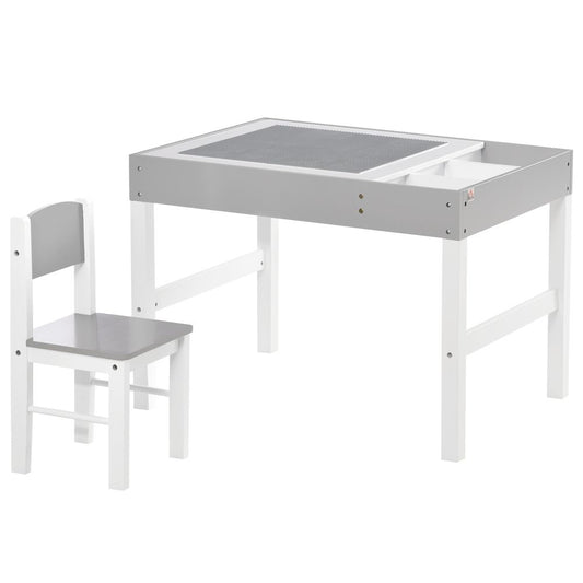 HOMCOM 2 in 1 kids Table and Chair Set, Children Activity Play Table for Bricks Toddler Furniture with Storage Space, Grey