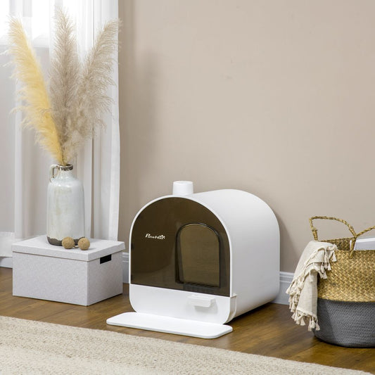 Hooded Cat Litter Tray - Kitten Toilet w/ Scoop, Filter, Flap Door - Best Quality, Easy Maintenance - 43x44x47cm