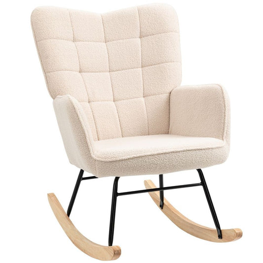 HOMCOM Wingback Rocking Chair - Steel Frame, Wooden Base, Beige, Nursing