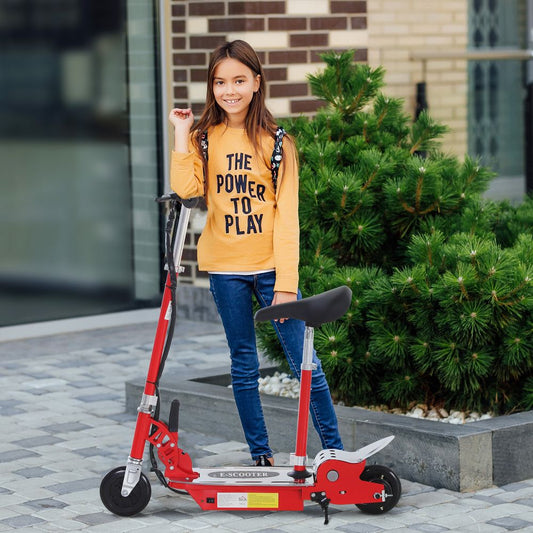 HOMCOM 120W Foldable Powered Scooters with 24V Rechargeable Battery, Adjustable Ride on Toy (Red)