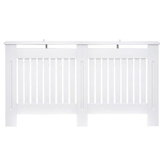 HOMCOM Slatted Radiator Cover Painted Cabinet MDF Lined Grill in White 152L x 19W x 81H cm