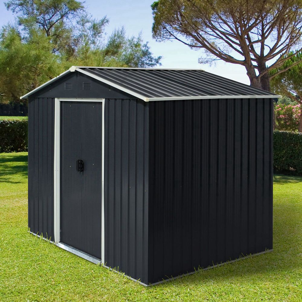 Galvanized Metal Storage Shed: Ventilated, Sliding Doors, & More! Perfect for Outdoor Garden Tools