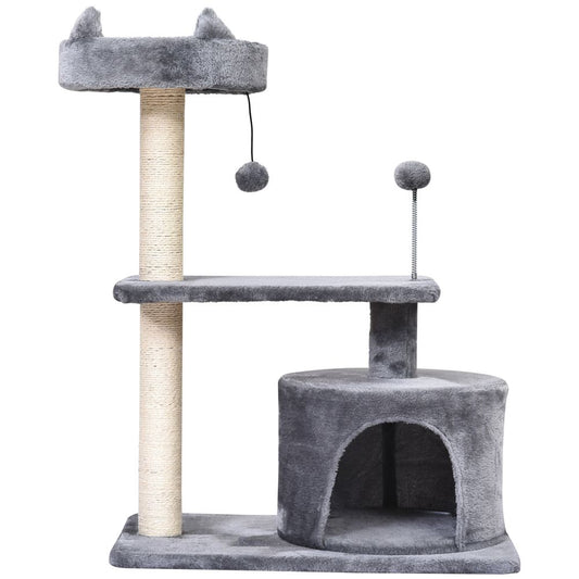 PawHut Mult-level Cat Tree Scratch Post Scratcher Climbing Tower Kitty Activity Center Condo Perch Jumping Platforms Grey 61L x 41W x 81H cm