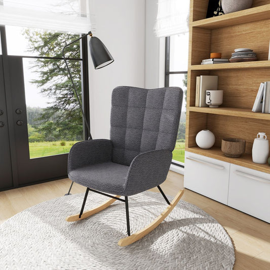 HOMCOM Wingback Rocking Chair - Steel Frame & Wooden Base - Grey