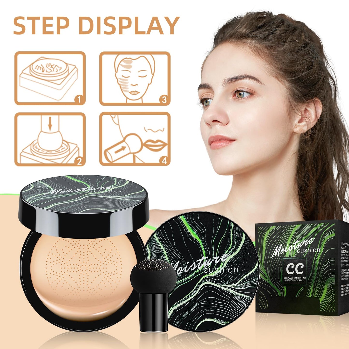 Ursoulney Mushroom Head Air Cushion CC Cream – Full Coverage Foundation, Long-Lasting (2-Pack, Natural)
