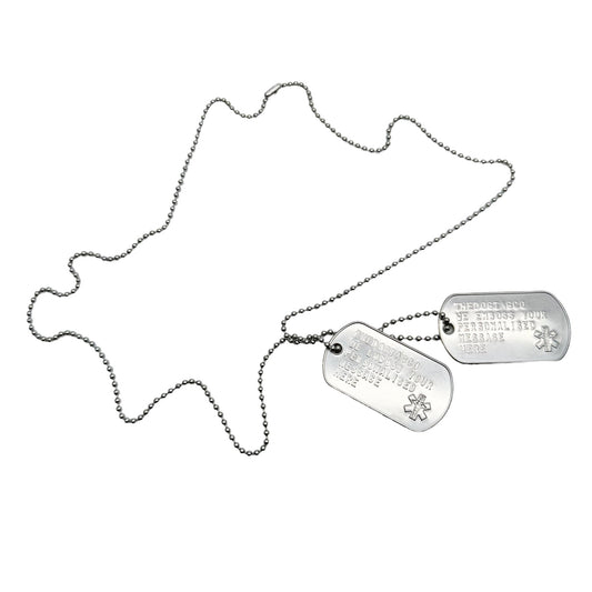 U.S. Personalised Customisable Stainless Steel Military Dog Tags with Embossed Star of Life - Set of 2 - By THEDOGTAGCO