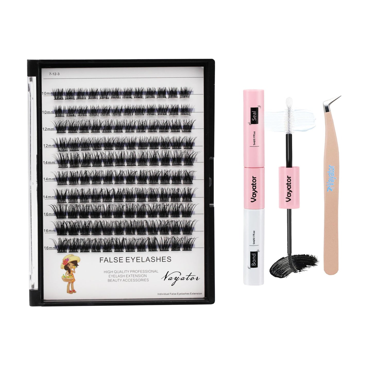 VAYATOR Lashes Mixed Kit — 8–20mm D Curl & DD Curl False Lashes, Bond & Seal Kit