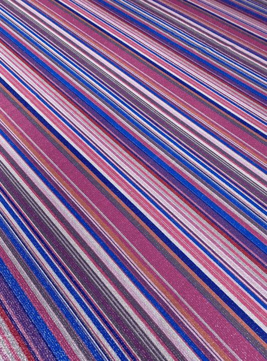 Vibrant Multicolour Striped Lurex Fabric by the Metre