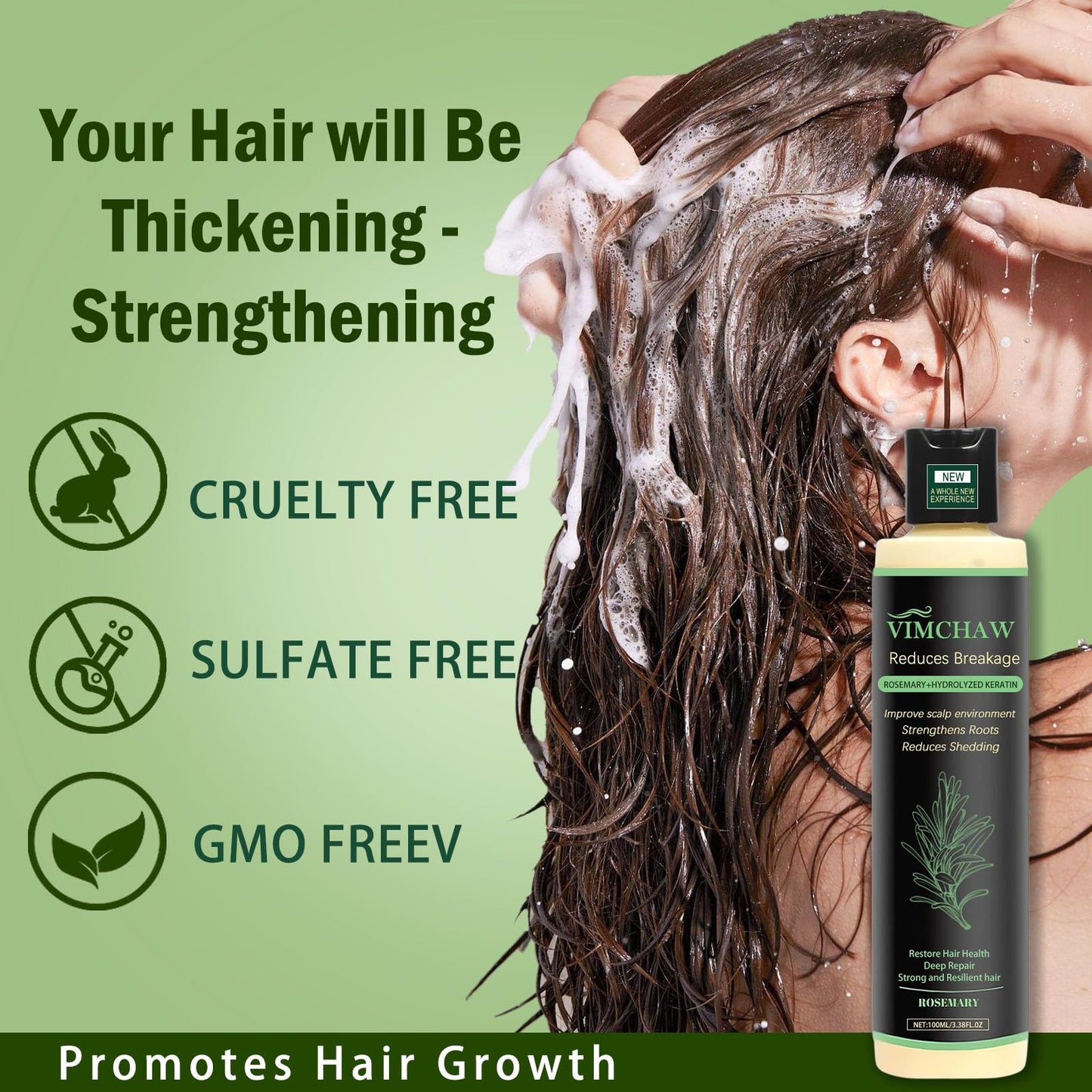 Vimchaw Organic Rosemary Hair Growth Shampoo – Strengthening with Hydrolyzed Keratin