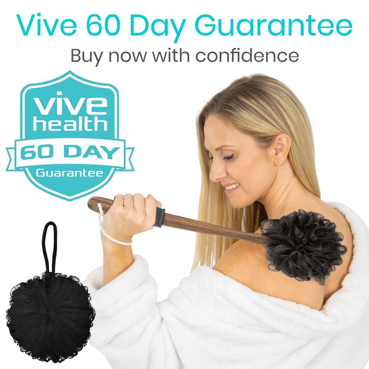 Vive 17-Inch Shower Loofah with Long Handle – Back & Body Scrubber