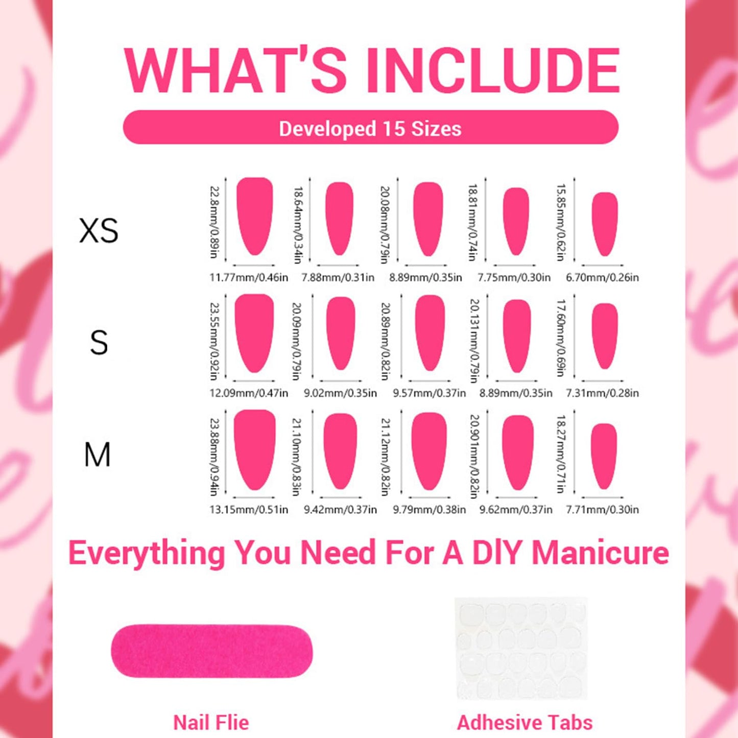 Vopintpy Romantic Valentines Press-On Nails – 24-Piece Medium Almond Set with Little Bear, Pink Heart Bow, Cherry & Star Designs