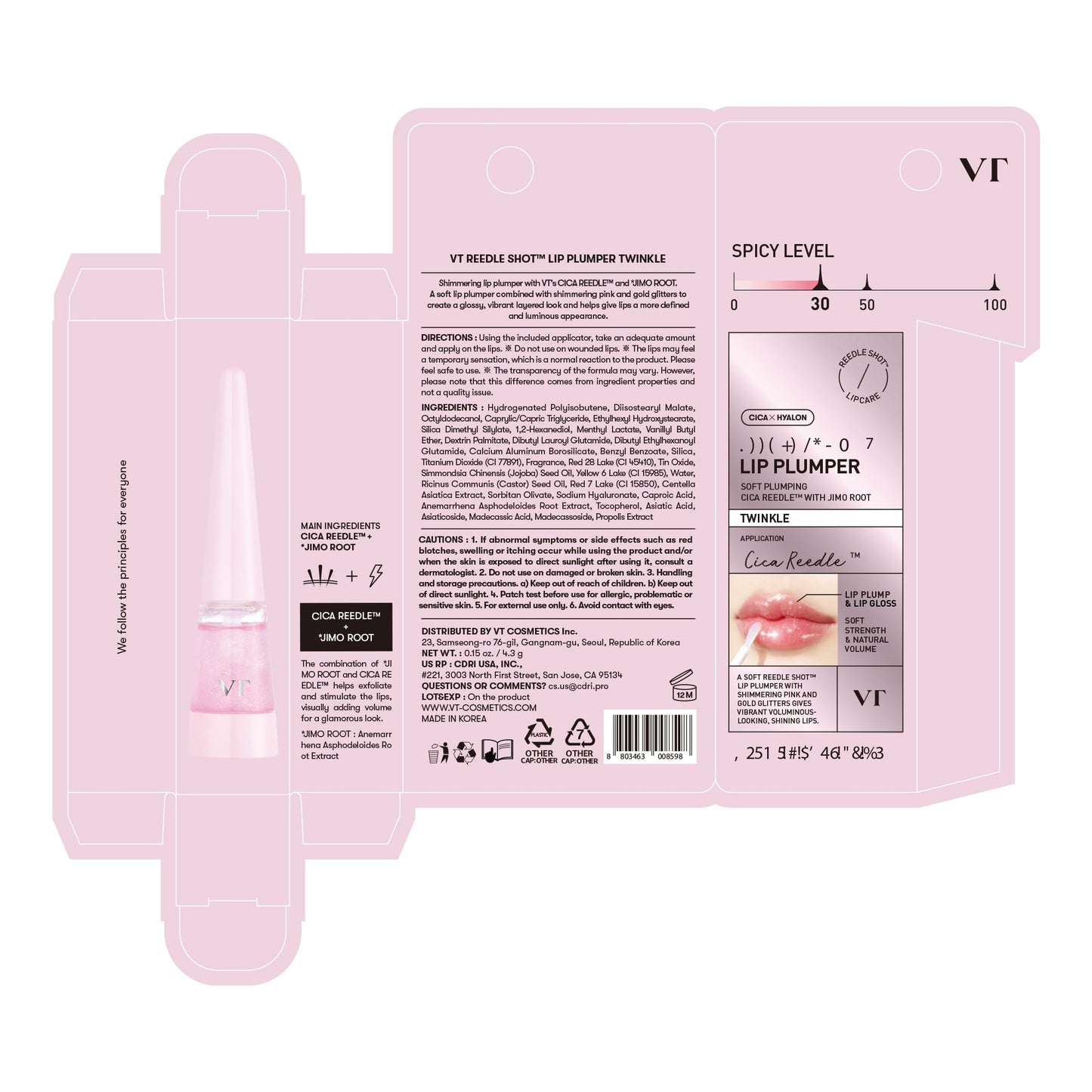 VT COSMETICS Reedle Shot Lip Plumper with Twinkle & Glitter | Hydration, Plump & Shine 0.15 oz