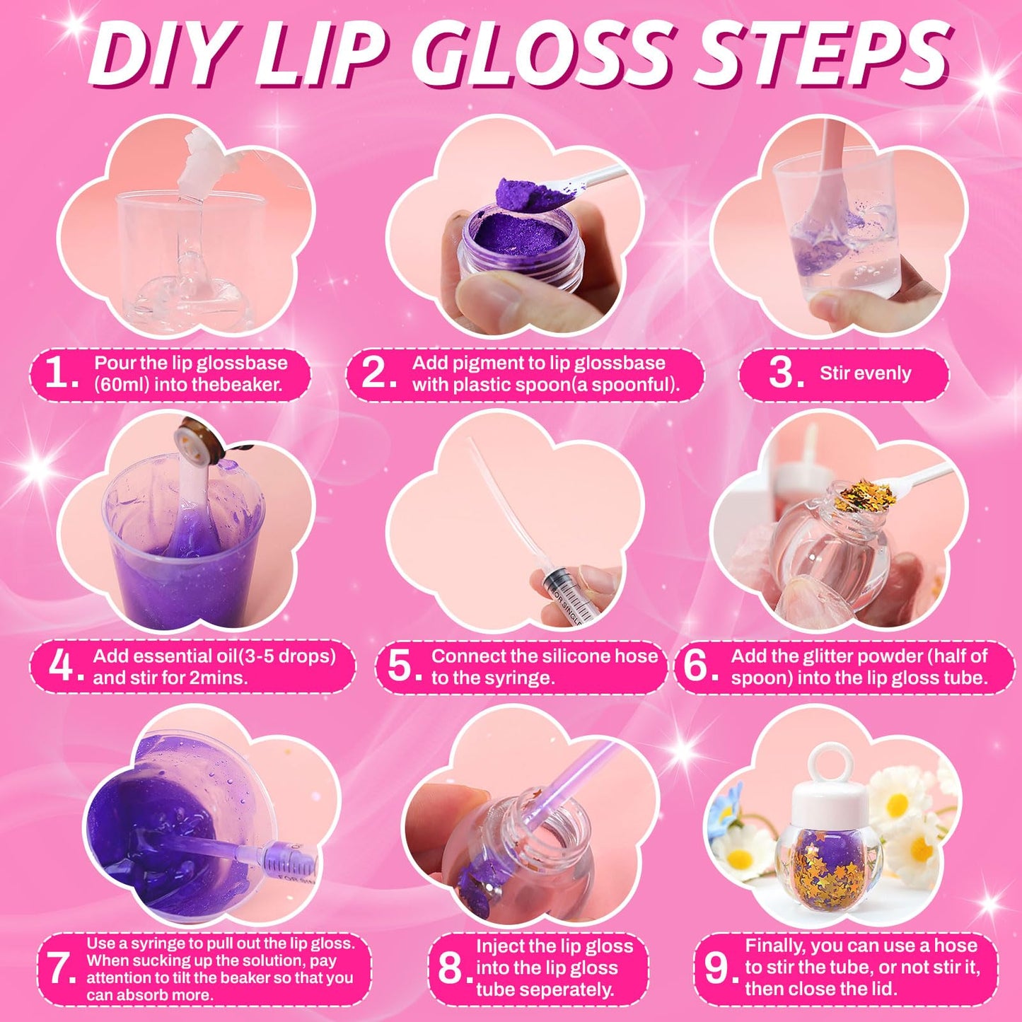 WhizToys 74PCS DIY Lip Gloss Making Kit – Create Your Own Shimmer Lip Glosses (200ml Base)