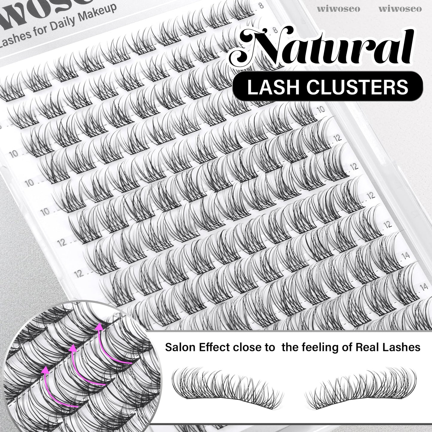 wiwoseo Natural Lash Clusters 8-14mm Wispy Lashes — Beginner-Friendly Short Band