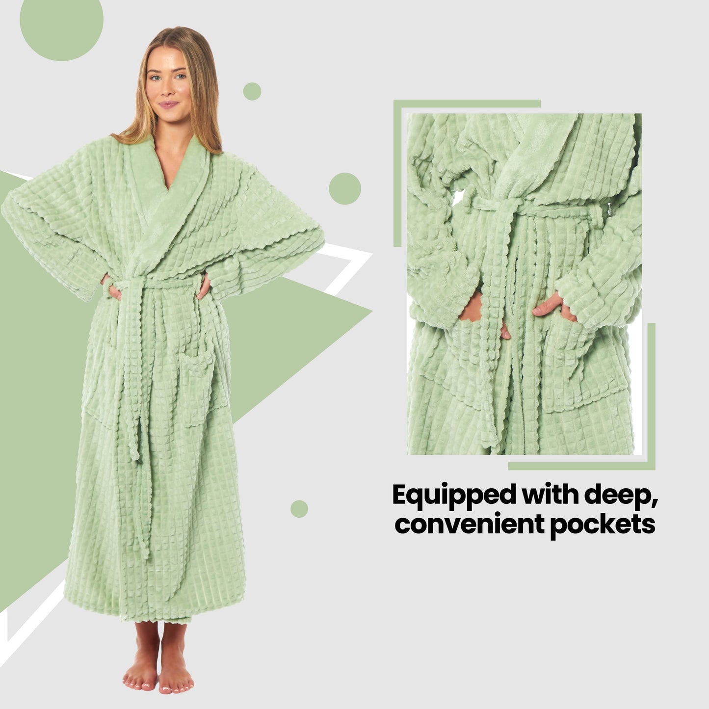 Women's Luxury Waffle Fleece Robe Soft Warm Long Dressing Gown with Belt and Pockets Loungewear by Daisy Dreamer