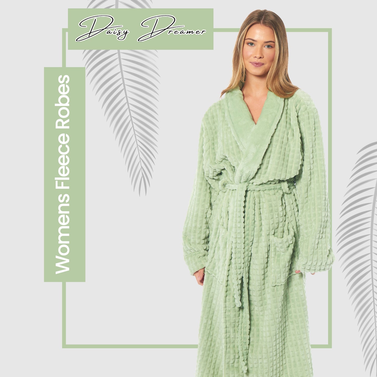 Women's Luxury Waffle Fleece Robe Soft Warm Long Dressing Gown with Belt and Pockets Loungewear by Daisy Dreamer