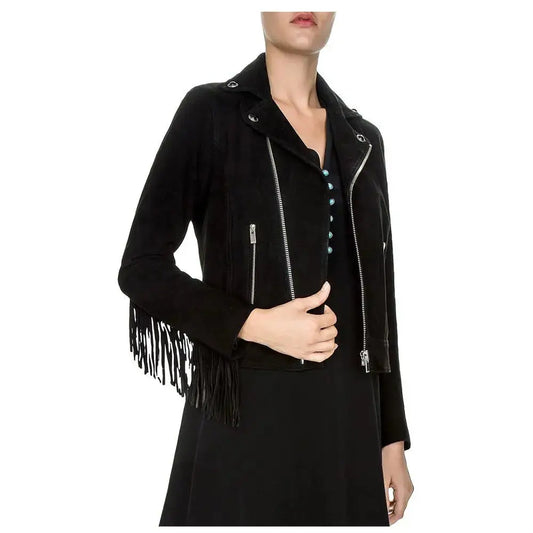 Women’s Suede Leather Fringe Biker Jacket