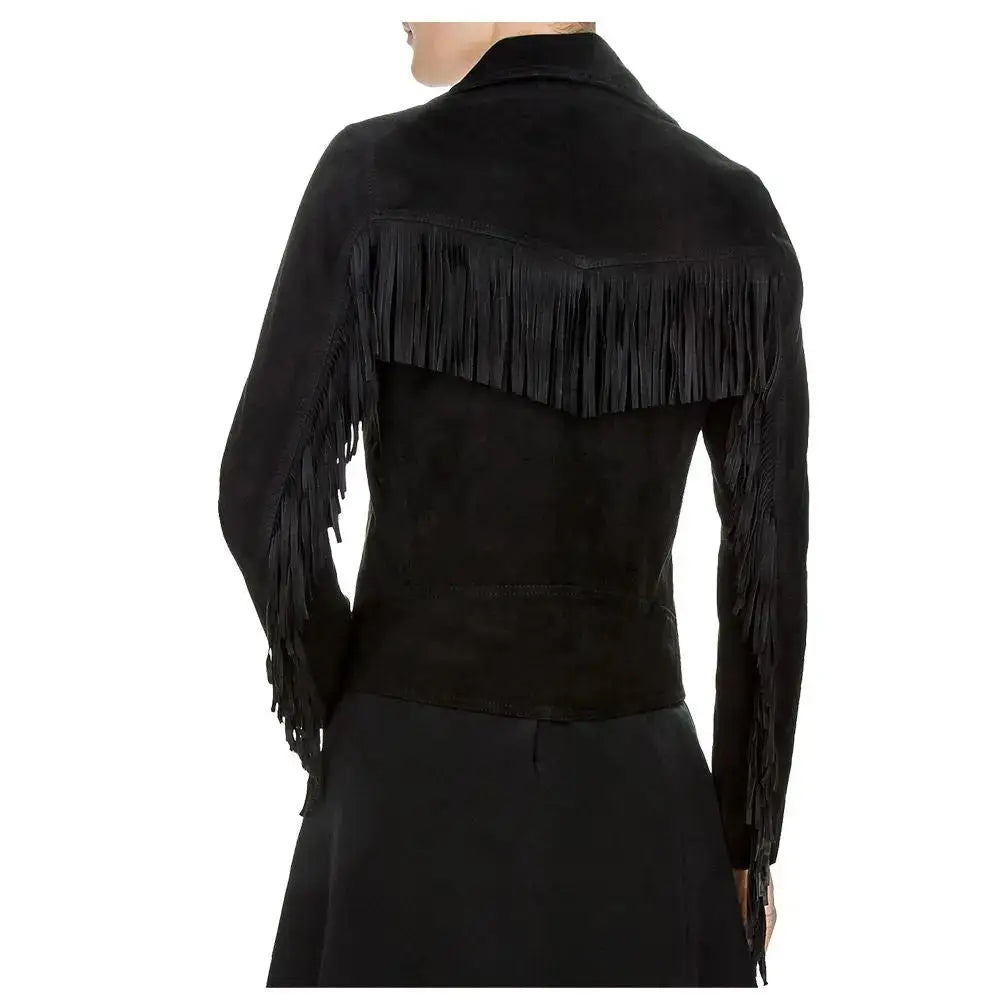 Women’s Suede Leather Fringe Biker Jacket