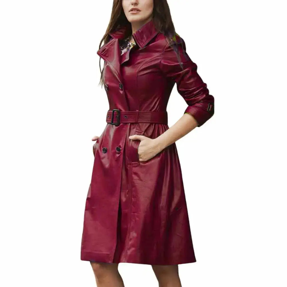 Women’s Slim Fit Leather Trench Coat Leather Dress