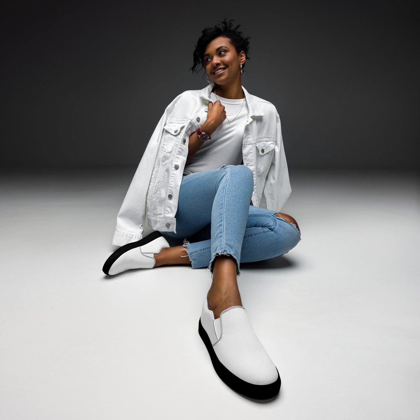 iSAW Womens White Slip-On Canvas Shoes