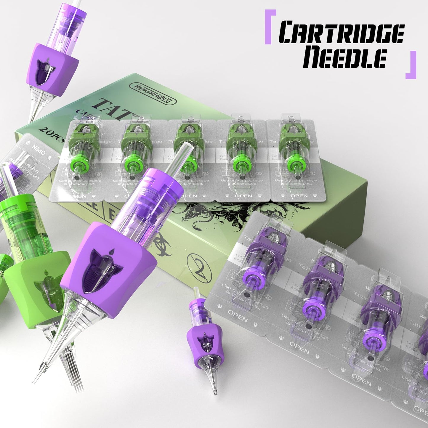 Wormhole Tattoo Cartridge Needles 20pc Mixed Sizes – 3RL 5RL 5RM 7RM, Finger Ledge