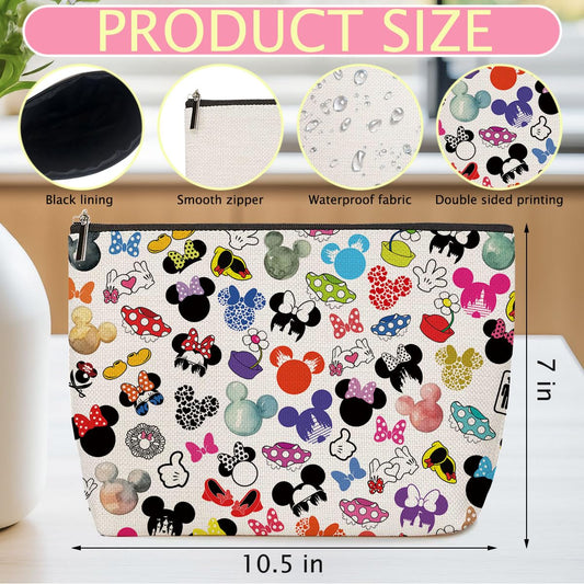 ZHAMEN 2-Pack Cute Mouse Print Makeup Bags – Linen Cosmetic Bags for Women