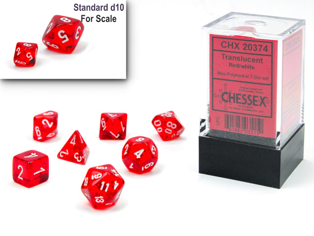 Chessex - Mini Translucent Polyhedral 7-Die Set - Red & White